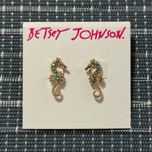 NEW Betsey Johnson Pave Mini Seahorse Earrings - Picture 1 of 3
